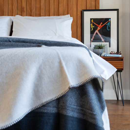 New! 100% Wool Blanket: Graphite & Oat