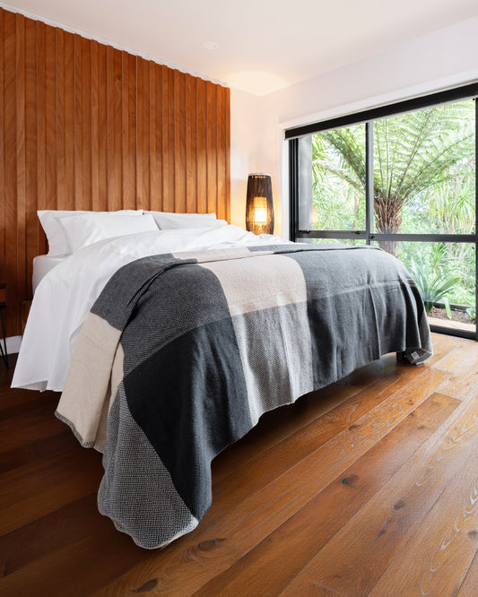 New! 100% Wool Blanket: Graphite & Oat