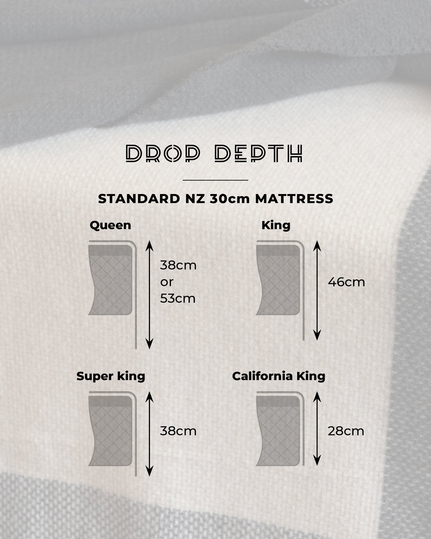 100% Pure Wool Blanket Fits Queen to California King with different drop depths