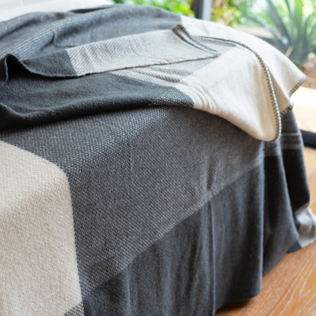 New! 100% Wool Blanket: Graphite & Oat