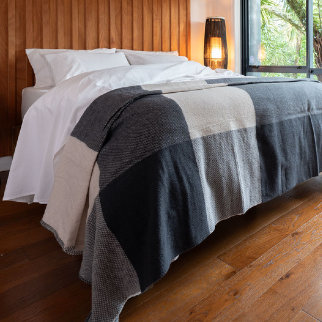 New! 100% Wool Blanket: Graphite & Oat